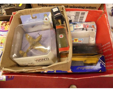 Two boxes of boxed modern issue diecast, to include Corgi Mobil Performance Collection Jaguar XJS, Corgi Volvo Globetrotter, 