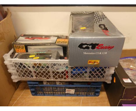 Two trays of boxed various scale modern issue diecast, to include Maisto 1:18 scale Mercedes CLK LM GT racing, Matchbox Dinky