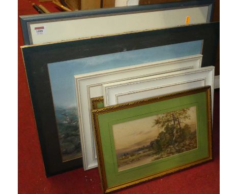 Assorted pictures and prints, largely being watercolours (Pair signed Constantine), to include beach scenes, the Thames at Ma