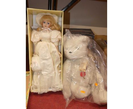 A Hermann limited edition plush teddy-bear, with certificate; together with a Knightsbridge Collection porcelain collectors d