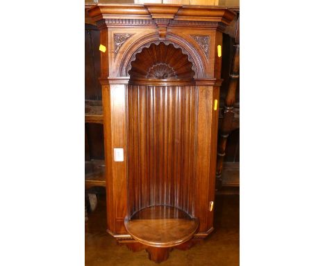 A walnut architectural corner icon stand, of classical form, engraved date A.D.1898, length 77cmLovely condition. No damages.