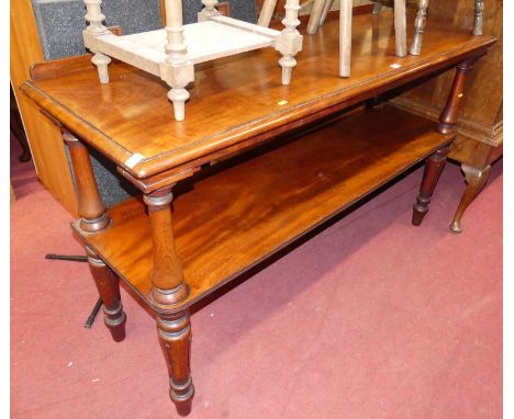 A mid-Victorian mahogany ledgeback two-tier buffet, raised on turned supports, width 157cm