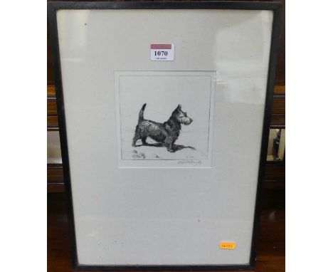 Ronald Basil Emsley Woodhouse (1897-1987) - Lone terrier, etching, signed in pencil to the margin, 12.5 x 12.5cm 