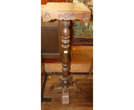 A Wood Brothers Furniture oak square top pedestal plant stand, raised on a knopped turned column, height 92.5cm