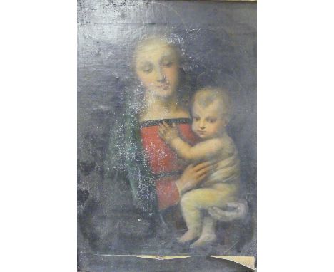 19th century after Raphael - Madonna and Child, oil on canvas, 51 x 36cm (a/f); together with a modern portrait study on canv