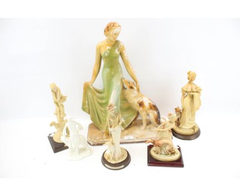 A group of assorted models of women with Afghan hounds. Including Royal Worcester 'Clara' 1925. Max. H50cm