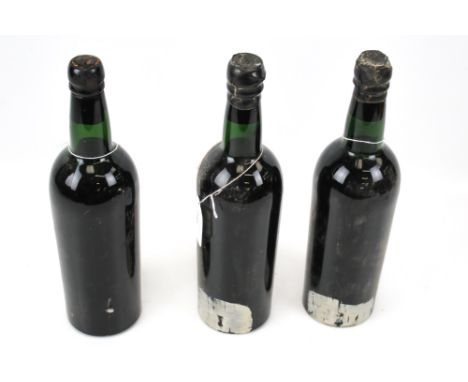 Three bottles of Fonseca vintage port, thought to be 1960s. Labels missing, no qty or vol shown.