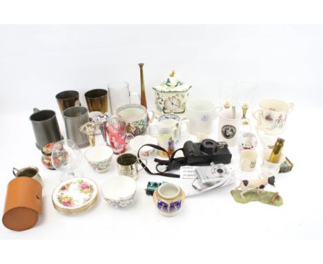 An assortment of ceramics, glass and collectables. Including an Royal Doulton 'R.A.F.' mug, an enamel glass 'Mary Gregory' st