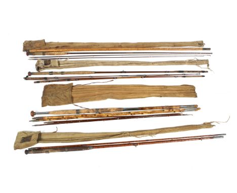 Four vintage salmon and sea fishing rods. To include an early Hardy three-piece palakona sallmon rod (reg no. undecipherable)