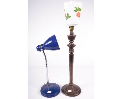 Vintage Retro : Two lamps. A modern blue livery and chromed office lamp together with a powder coated alloy hexagonal electri