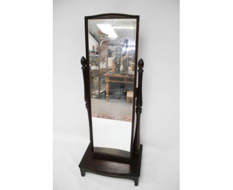 A Stagg dark stained Cheval full length dress mirror on stand. Model 193 H154cm