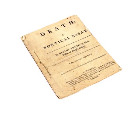 Death: A Poetical Essay by Beilby Poeteus, MA. Fellow of Christ's College, The Second Edition, Cambridge, 1759, disbound, 20 