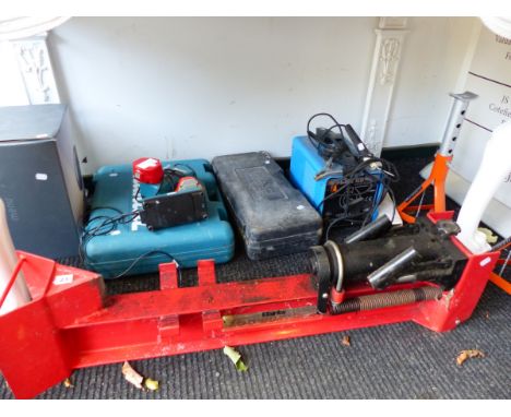 VARIOUS POWER TOOLS, A WELDER, AXLE STANDS ETC.