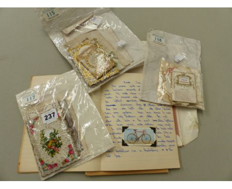 A COLLECTION OF VINTAGE PIERCED PAPER SWEET HEART CARDS, CIGARETTE SILKS ETC. 