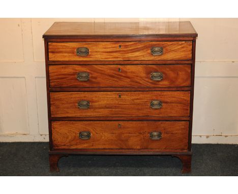 An early 19th century mahogany chest of four graduated drawers with line banded edges, on bracket feet, 93cm