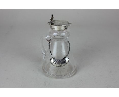 A George V silver and cut glass whisky noggin, maker John Grinsell & Sons, Birmingham, 1931, with matching silver whisky labe