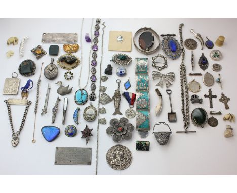 A Charles Horner silver and enamel brooch, and a quantity of silver jewellery and miscellaneous