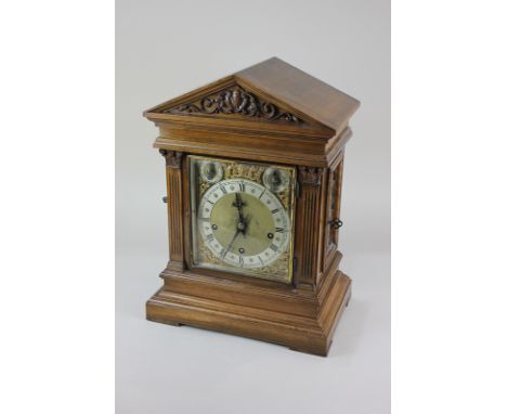 A late 19th century chiming bracket clock in architectural case, with 6 inch dial, subsidiary chime / silent and speed regula