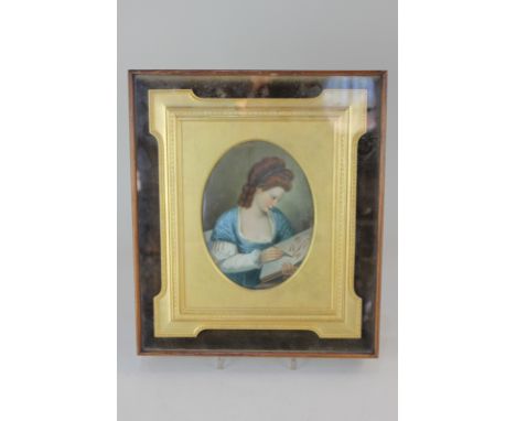 A 19th century portrait on porcelain of a woman sketching, by repute Elizabeth Grant (nee Bathurst), wife of Robert Grant, Se