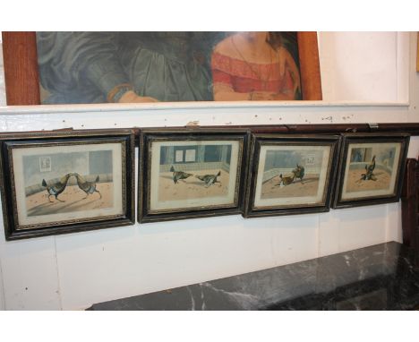 After H Alken, a set of four coloured engravings depicting cock fighting, Set Too, Fight, Throat , and Death, by C R Stock, e