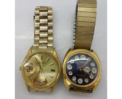 Two gentleman's wristwatches, Timex with blue dial and Ricoh automatic with 21 jewel movement