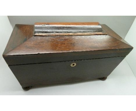 A Georgian rosewood sarcophagus shaped tea caddy