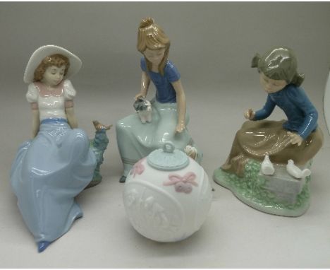 Three Nao figures and a Lladro 1995 Christmas tree decoration