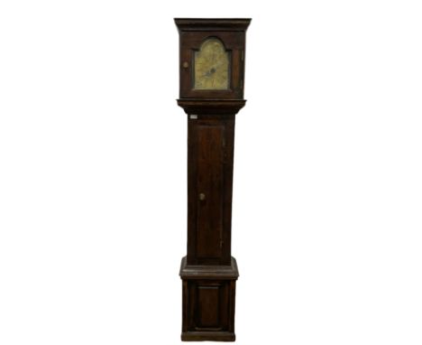 An oak cased longcase clock with a mid-18th century 30 hour posted frame movement, chain driven pulleys with a recoil anchor 