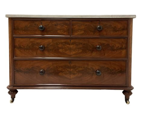 Victorian mahogany wash stand, the marble top over two short and two long drawers, raised on ceramic castors Dimensions: Heig