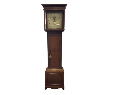 A compact oak cased longcase clock with a 30hr chain driven movement retailed by G. Green , Lincoln, c1820, hood with a flat 