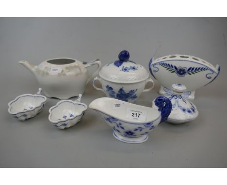 Royal Copenhagen and Bing &amp; Gr?ndahl various blue and white including scent bottle and flower trough with lobster ends 