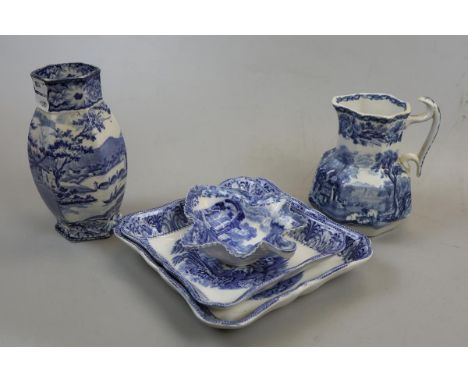 5 pieces of vintage blue and white china Spode, Pratts and Booths etc 
