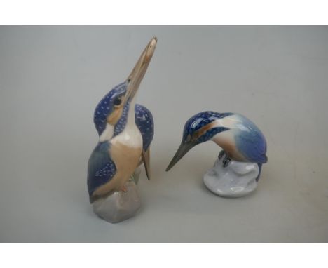 Royal Copenhagen pair of Kingfishers together with a Bing &amp; Gr?ndahl single kingfisher. Pair No.1769 dated 1936. Single N