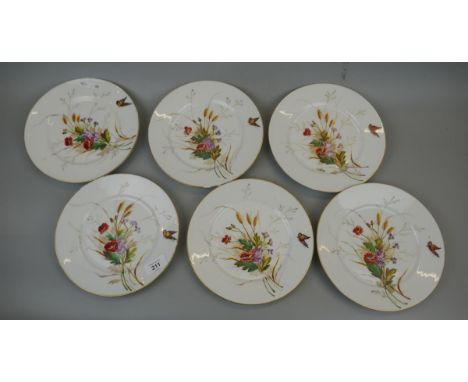 19th century dessert plates decorated with polychrome and gilt to rim 