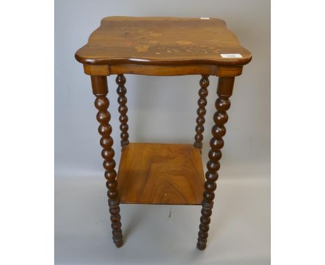 2 tier inlaid occasional table with bobbin turned legs 