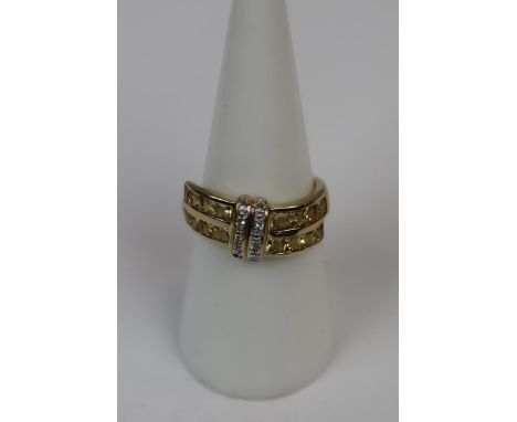 9ct gold citreen and diamond set ring - Size N 