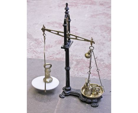 A set of 19th Century balance scales and weights. H84cm