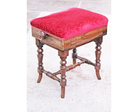 A Victorian rosewood adjustable piano stool, numbered 5567