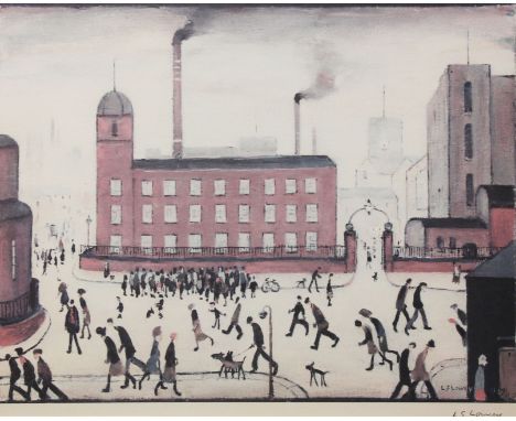 Laurence Stephen Lowry, Mill Scene, colour print, 41cm x 32cm, signed in pencil lower right, framed and glazed. (Item subject