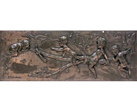 An Art Deco bronze plaque signed H Schievelkamp, early 20th Century, length 47.5cm. Condition - generally good, no dings, no 