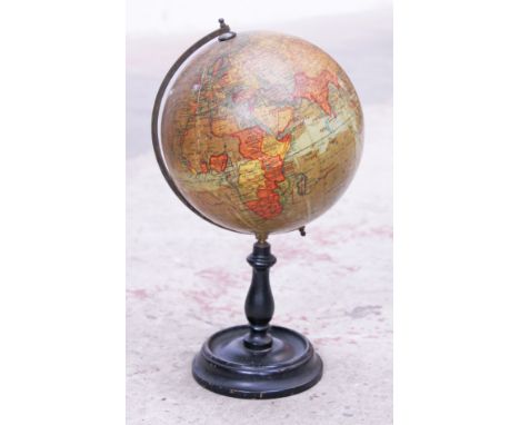 A Geographia 8 inch Terrestial Globe on turned stand circa 1900. H38cm