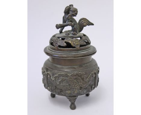 A Chinese bronze incense burner, height 13cm. Condition - very good, no damage/repair, general wear only.