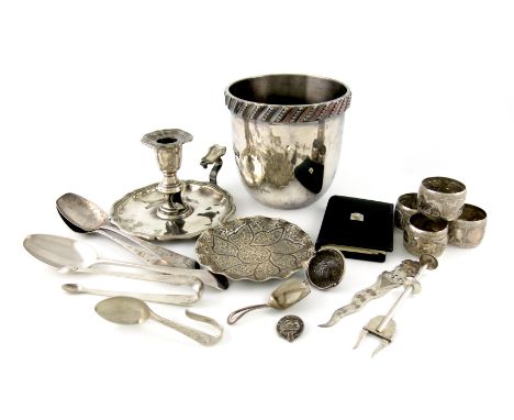 A mixed lot, comprising silver items: a pair of Colonial tablespoons, maker's mark of G.H, another tablespoon, a pair of suga