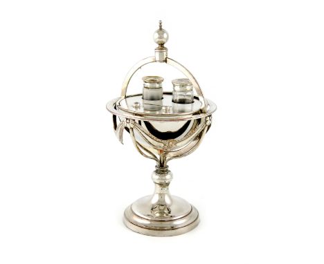 A George III old Sheffield plated globe inkwell, possibly by Roberts, Cadman and Co, circa 1795, the two-section domed cover 