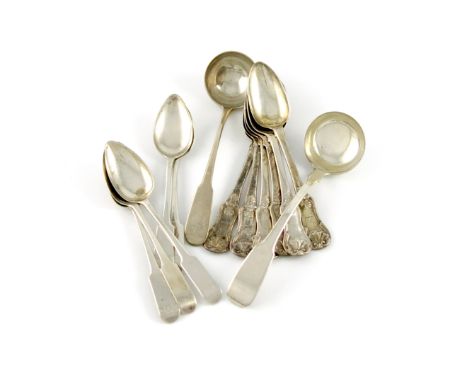 A mixed lot of Scottish silver flatware, comprising: a set of five provincial Oar pattern teaspoons, by William Ritchie, Pert