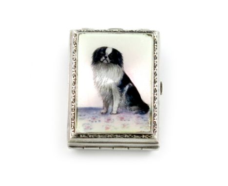 A silver and enamel minaudiere, with import marks for London 1926, importer's mark of P H Vogel & Co, rectangular form, the h