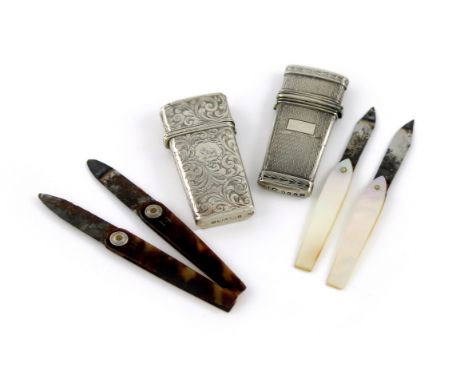 λ An early Victorian silver lancet case, by William Rowlands, London 1844, tapering rectangular form, engine-turned decoratio
