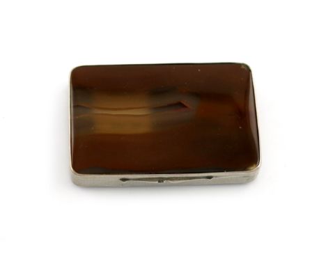 A 19th century silver and agate snuff box, marked with a French import mark and maker's mark RS, rectangular form, engine-tur