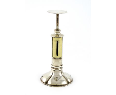 An Edwardian silver letter scale, by Levi and Salaman, Birmingham 1908, candlestick form, lobed circular base, worn dial, hei