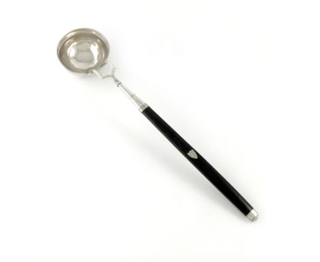A 19th century Italian silver punch ladle, maker's mark F.G, circular bowl, bifurcated mount, tapering horn handle, initialle